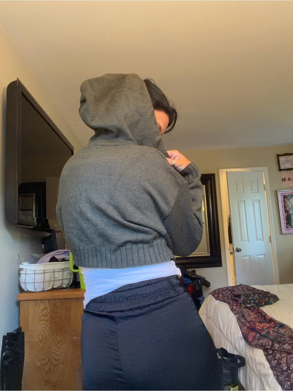 Edikted Charcoal Cropped Knit Zip Up Hoodie
